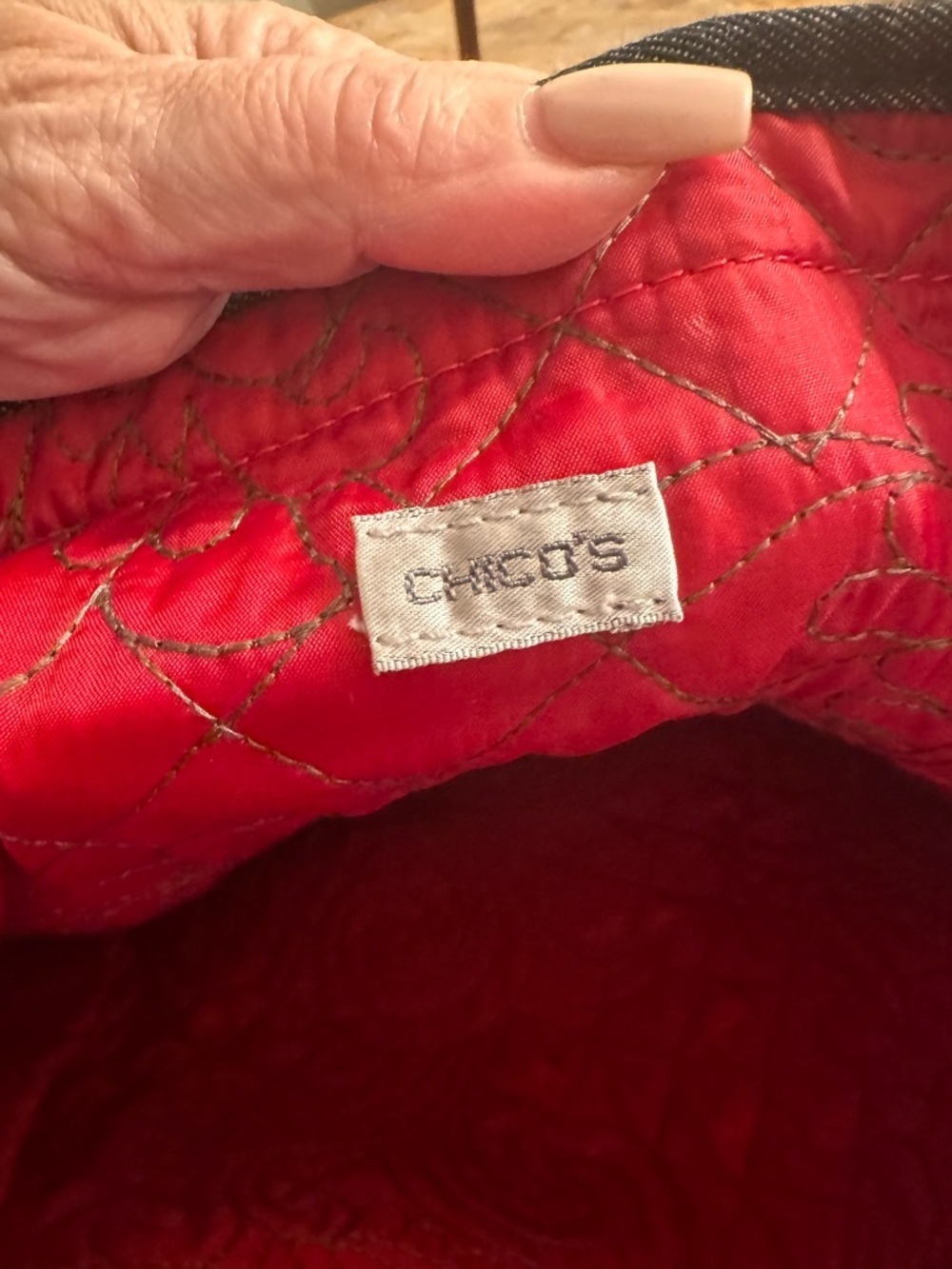 Chico's Denim Tote with Red Handles with Tassel - Picture 8 of 10